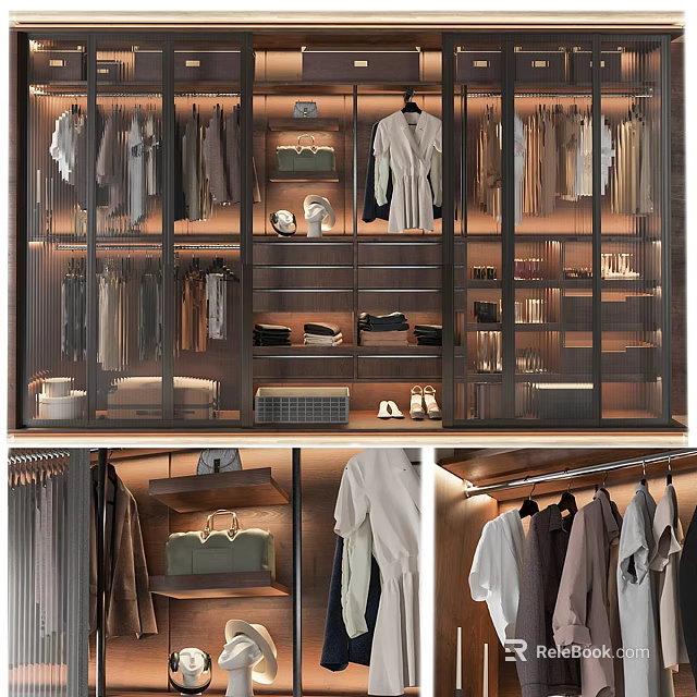 Modern Wardrobe Interior With Organized Clothes Bags Shoes And Layered Shelves 3d model 