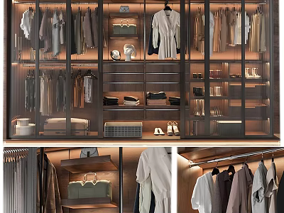 Modern Wardrobe Interior With Organized Clothes Bags Shoes And Layered Shelves 3d model