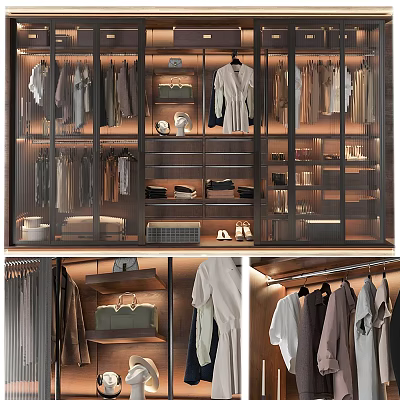 Modern Wardrobe Interior With Organized Clothes Bags Shoes And Layered Shelves 3d model