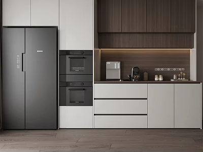 Modern Kitchen Wine Cabinet With White And Dark Brown Wooden Storage Design 3d model