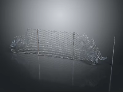 Wire Mesh Fence With Artistic Deformed Structure On Dark Background 3d model