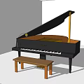Elegant Black Grand Piano With Wooden Bench In Bright Room