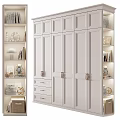 White Wardrobe With Multiple Doors Drawers And Side Storage Shelves For Books And Decorations