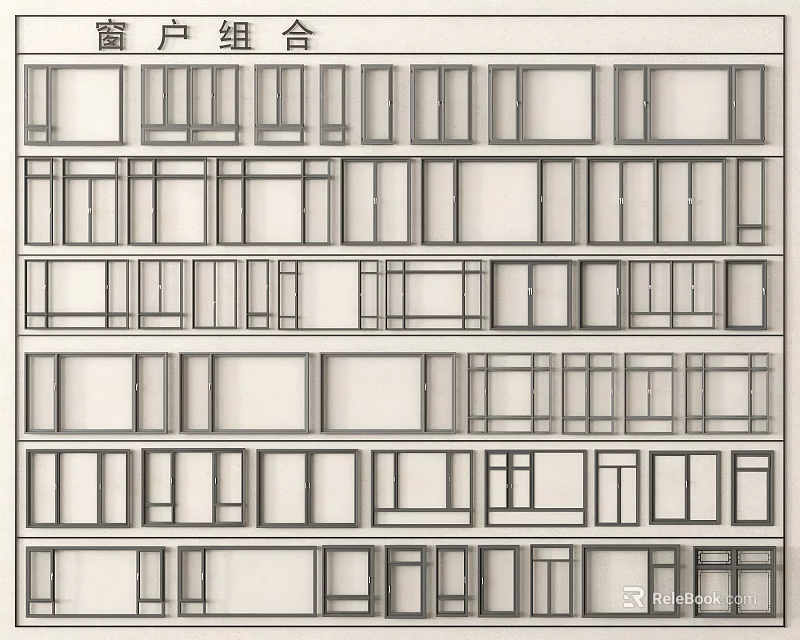 Various Casement Window Combination Designs with Different Styles and Layout Options 3d model 