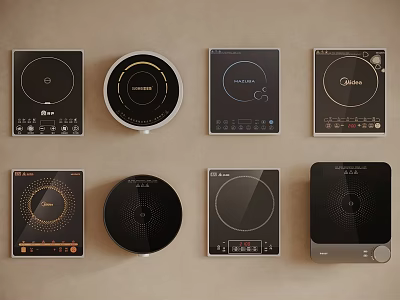 Various Modern Induction Cooktops With Different Designs And Control Panels 3d model