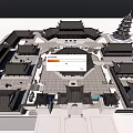 Ancient Chinese Architectural Complex With Symmetrical Courtyard Pagoda And Traditional Roofs