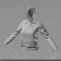 White Plaid Zip Up Hoodie with Long Sleeves Front Pocket and Simple Design
