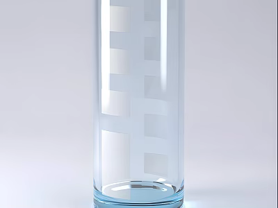Transparent Glass Cup With Cylindrical Shape Square Cut Out Patterns Blue Base On White Background 3d model