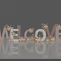Elegant 3D WELCOME Letters Decorated With Flowers And Reflections On Surface
