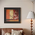 Black Framed Abstract Painting With Bamboo Leaves In Orange Yellow Living Room Wall Decor