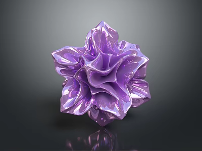 Purple Glossy Flower with Ruffled Petals on Dark Background 3d model