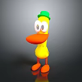 Cartoon Yellow Duck Character Wearing Green Hat With Big Eyes Orange Beak And Feet