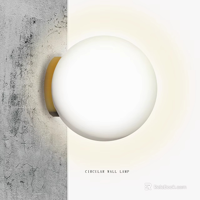 Minimalist Circular Wall Lamp Design With White Globe And Golden Base For Modern Interior 3d model 