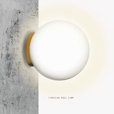 Minimalist Circular Wall Lamp Design With White Globe And Golden Base For Modern Interior 3d model