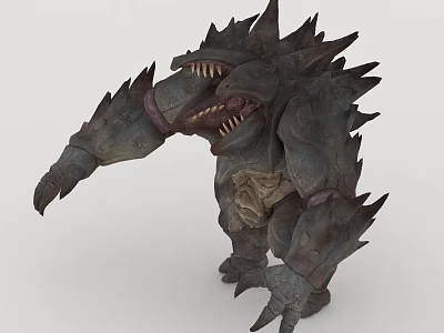 Fantasy Monster 3D Model Featuring Multiple Heads Sharp Teeth Spiked Back And Muscular Limbs 3d model