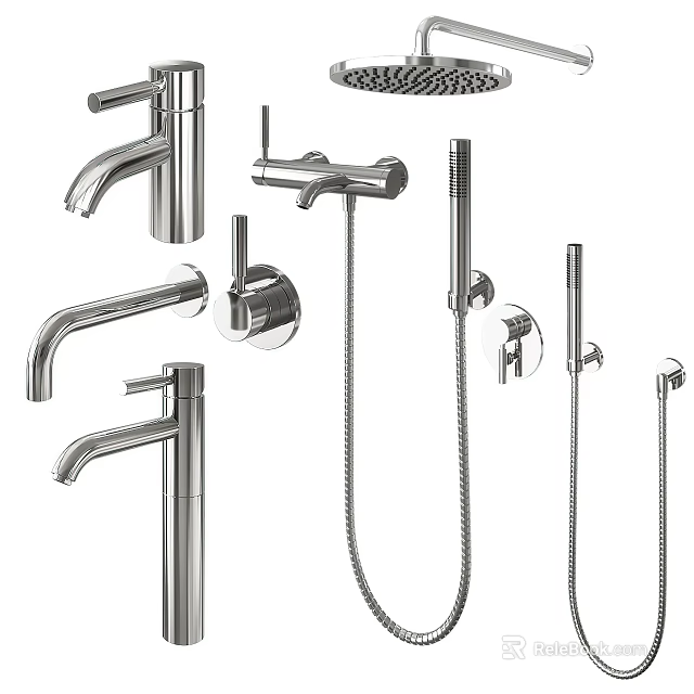 Modern Chrome Shower Faucet Set With Handheld Shower Fixed Head And Hose 3d model 