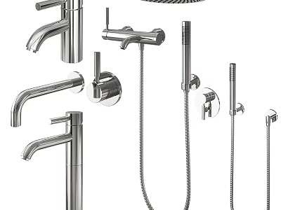 Modern Chrome Shower Faucet Set With Handheld Shower Fixed Head And Hose 3d model