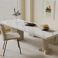 Elegant Interior With Marble Top Long Table Chair Blinds Wall Poster Potted Plant And Rug