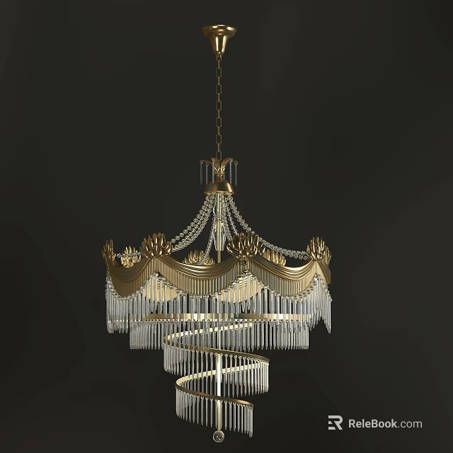 Elegant Crystal Chandelier With Gilded Frame And Hanging Crystal Pendants For Interior Decoration 3d model 