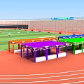Sports Stadium Aerial View Featuring Green Football Field Red Track And Blue Stands 3d model