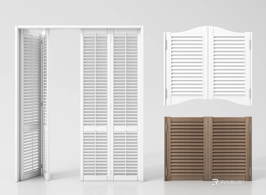 Modern White and Brown Louvered Folding Doors for Home Interior Design 3d model 