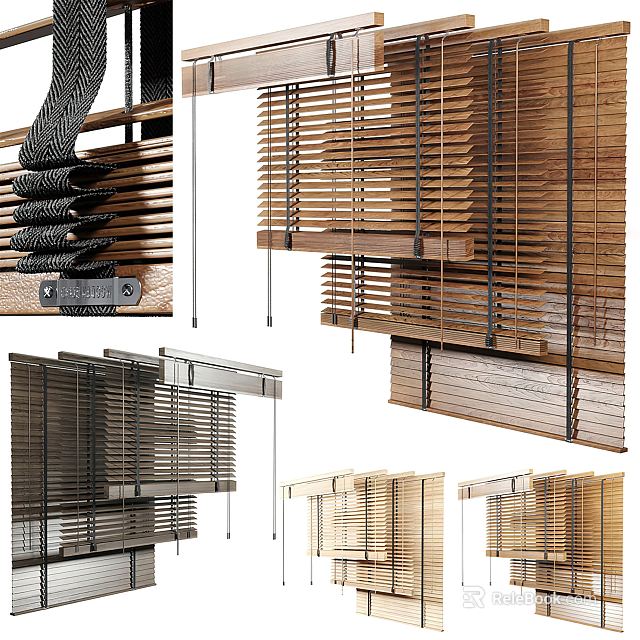Modern Window Blinds With Wooden Metallic Materials Sleek Hanging Designs Natural Tones 3d model 