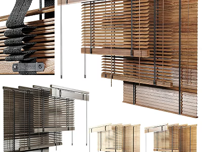 Modern Window Blinds With Wooden Metallic Materials Sleek Hanging Designs Natural Tones 3d model