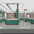 Modern Jewelry Store Interior Design With Green Display Counters And Elegant Lighting