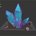 Geometric Blue Crystal Decorative Ornament Set With Prismatic Shapes On Brown Base And Small Accents