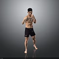 Shirtless Man In Black Cap With TRUTH Chest Tattoo And Black Shorts Standing Barefoot