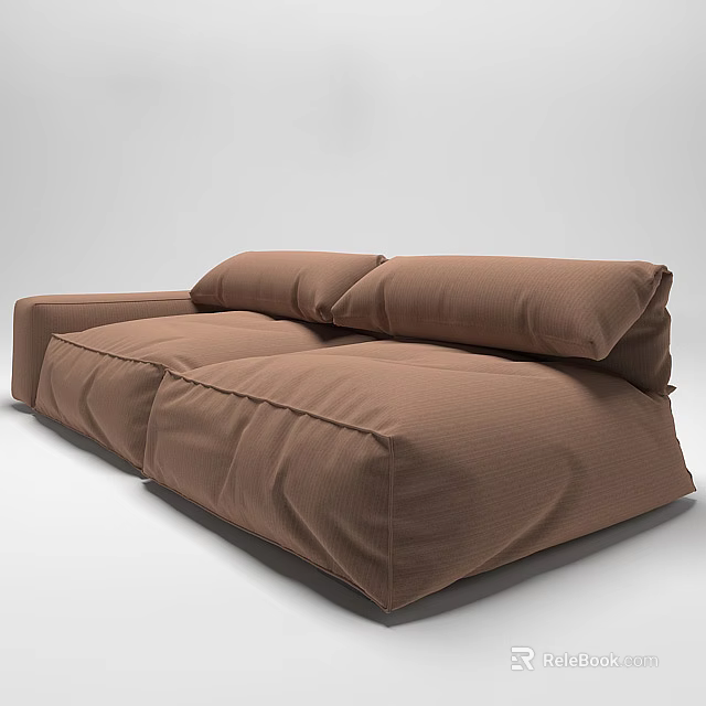 Brown Fabric Double Sofa With Soft Cushions And Modern Comfortable Design 3d model