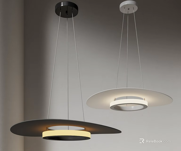 Modern Minimalist Circular Pendant Lights in Black and White Hanging Design with Warm Glow 3d model 