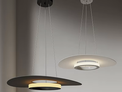 Modern Minimalist Circular Pendant Lights in Black and White Hanging Design with Warm Glow 3d model