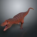 3D Dinosaur Model with Red and Black Stripes Open Mouth Sharp Teeth Long Tail 3d model