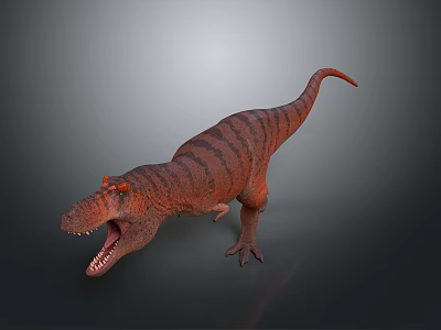 3D Dinosaur Model with Red and Black Stripes Open Mouth Sharp Teeth Long Tail 3d model