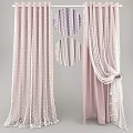 Elegant Pink White Curtain With Beaded Dots And Lace Trim Design