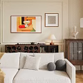 Modern White Sofa and Coffee Table Set With Brown Throw Blanket Decorative Pillows Geometric Rug