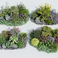 Beautiful Garden Flower and Plant Arrangements with Various Greenery Purple Pink Blooms and Stones