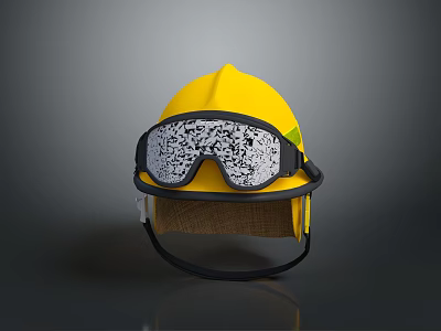 Weapon Protection Helmet In Yellow With Goggles And Reflective Surface Design 3d model