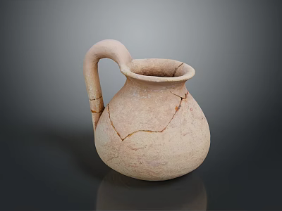 Handcrafted Clay Sculptural Carving Vessel With Cracked Surface And Curved Spout 3d model
