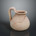 Handcrafted Clay Sculptural Carving Vessel With Cracked Surface And Curved Spout