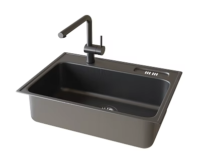 Modern Matte Black Kitchen Sink With Single Bowl Faucet And Integrated Drain Board 3d model
