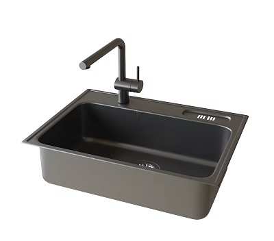 Modern Matte Black Kitchen Sink With Single Bowl Faucet And Integrated Drain Board 3d model