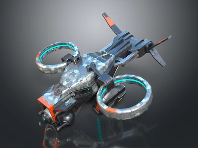 Futuristic Sci Fi Aircraft With Dual Ring Thrusters And Orange Gray Black Accents 3d model