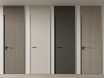 Modern Wooden Flush Doors in Various Colors with Sleek Design and Handle Details 3d model