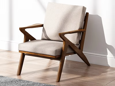 Modern Lounge Chair With Light Gray Upholstery Wooden Armrests And Frame For Minimalist Living Room 3d model