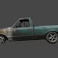 Old Rusty Teal Single Cab Truck With Damaged Body And Custom Wheels