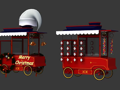 Festive Red Christmas Cart With White Canopy Bells And Merry Christmas Sign 3d model