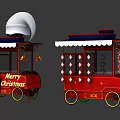 Festive Red Christmas Cart With White Canopy Bells And Merry Christmas Sign