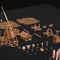 Detailed Ancient Wooden Handcrafted Mechanical Models Featuring Catapults War Carts Siege Engines